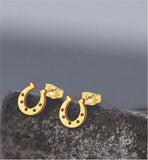 Artisan Horseshoe Golden Coloured Titanium Steel Stud Earrings