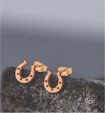 Artisan Horseshoe Rose Gold Coloured Titanium Steel Stud Earrings