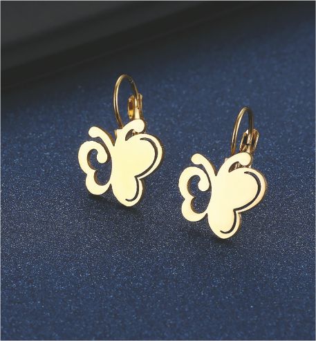 Artisan Delicate Cute Butterfly Drop Earrings Golden Coloured Titanium Steel 20mm in size Hypoallergenic: Nickel, Lead and Cadmium Free Delivered in a soft, black, velveteen pouch 