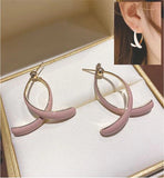 Wishbone Shaped Drop Earrings in Pink Stoving Varnish, Titanium Steel