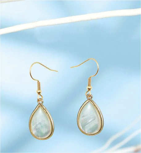 Artisan Delicate White Shell Drop Earrings Golden Coloured Titanium Steel 20mm drop Hypoallergenic: Nickel, Lead and Cadmium Free Delivered in a soft, black, velveteen pouch 