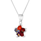 Real Poppy and Mixed Bouquet Flowers in a Sterling Silver Star Framed Necklace 