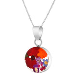 Real Poppy and Mixed Bouquet Flowers in a Sterling Silver Circular Framed Necklace