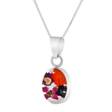 Real Mixed Bouquet Flowers in a Small Sterling Silver Oval Framed Necklace