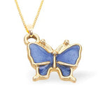 Blue Oblique Butterfly Necklace on Golden Titanium Steel