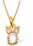 Bright Gold Plated Gorgeous Sparkly Baby Owl Necklace with Crystal Embellishment by Byzantium.