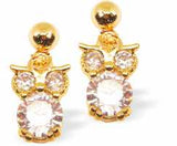 Bright Gold Plated Gorgeous Sparkly Baby Owl Earrings with white pearl embellishment by Byzantium.