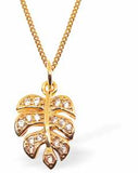 Bright Gold Plated Gorgeous Crystal Encrusted Leaf Necklace by Byzantium.