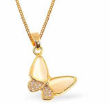 Gold Plated Shell Embosssed Butterfly Necklace with Crystal Embellishment