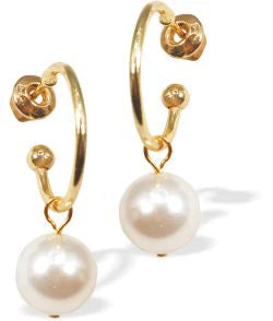 Golden Pearl Drop Earrings Hypoallergenic: Nickel, Lead and Cadmium Free Earrings drop is 20mm  Rhodium Plated, Colour: Pearl White Delivered in a soft, black, velveteen pouch