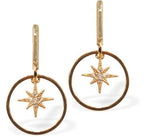 Gold Plated Encircled Moravian Star Drop Earrings Hypoallergenic: Nickel, Lead and Cadmium Free Earrings drop is 30mm  Rhodium Plated Colour: Golden Delivered in a soft, black, velveteen pouch
