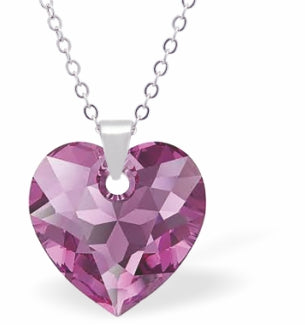 Austrian Crystal Multi Faceted Heart Necklace in  Amethyst Purple with a Choice of Chains