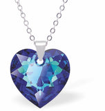 Austrian Crystal Multi Faceted Heart Necklace in Bermuda Blue with a Choice of Chains