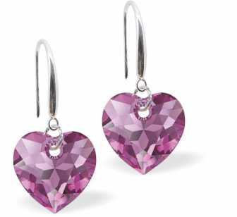 Austrian Crystal Multi Faceted Heart Drop Earrings in Amethyst Purple