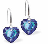 Austrian Crystal Multi Faceted Heart Drop Earrings in Bermuda Blue