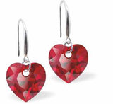 Austrian Crystal Multi Faceted Heart Drop Earrings in Rich Scarlet Red