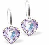 Austrian Crystal Heart Drop Earrings in Vitrail Light Pinky/Blue, with a choice of chains