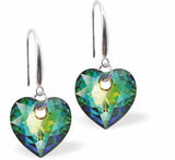 Austrian Crystal Heart Drop Earrings in Vitrail Medium (Greeny/Purple) with a choice of chains