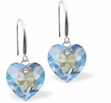 Austrian Crystal Multi Faceted Heart Drop Earrings in Shimmering Aquamarine Blue