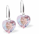 Austrian Crystal Multi Faceted Heart Drop Earrings in Shimmering Light Rose Pink