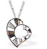 Designer Funky Retro Heart Necklace in Brown, Fawn and Cream. Rhodium Plated