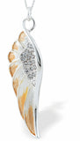 Designer crystal encrusted Angel Wing Necklace Silver and Gold Coloured, Rhodium plated