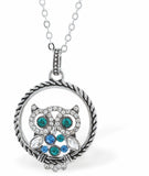 Designer Cute Encircled Owl Necklace, Rhodium Plated