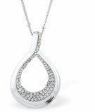 Designer Crystal Encrusted Hollow Teardrop Necklace Rhodium Plated, Hypoallergenic; Lead, Cadmium and Nickel Free 35mm in size