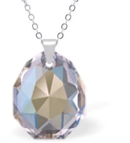 Austrian Crystal Multi Faceted Majestic Drop Necklace Clear Crystal Shimmer in Colour 16mm in size Choice of Sterling Silver or Steel Chain, 18" See matching drop earrings MA11 Delivered in a soft, black, velveteen pouch