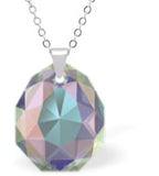 Austrian Crystal Multi Faceted Majestic Drop Necklace Aurora Borealis Shimmer in Colour 16mm in size Choice of Sterling Silver or Steel Chain, 18" See matching drop earrings MA13 Delivered in a soft, black, velveteen pouch