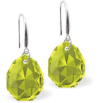 Austrian Crystal Multi Faceted Majestic Drop Earrings Citrus Green Shimmer in Colour 11.5mm in size See matching necklace MA14 Delivered in a soft, black, velveteen pouch