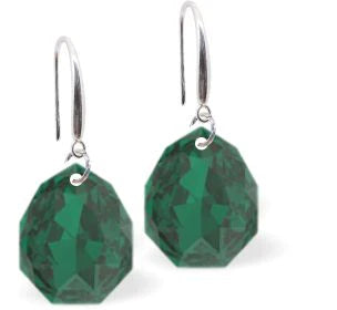 Austrian Crystal Multi Faceted Majestic Drop Earrings Emerald Green Shimmer in Colour 11.5mm in size See matching necklace MA18 Delivered in a soft, black, velveteen pouch