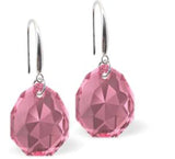 Austrian Crystal Multi Faceted Majestic Drop Earrings Rose Pink Shimmer in Colour 11.5mm in size See matching necklace MA24 Delivered in a soft, black, velveteen pouch