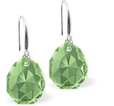 Austrian Crystal Multi Faceted Majestic Drop Earrings Peridot Green Shimmer in Colour 11.5mm in size See matching necklace MA26 Delivered in a soft, black, velveteen pouch
