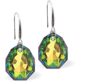 Austrian Crystal Multi Faceted Majestic Drop Earrings Vitrail Medium Shimmer in Colour 11.5mm in size See matching necklace MA30 Delivered in a soft, black, velveteen pouch