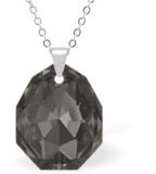 Austrian Crystal Multi Faceted Majestic Drop Necklace Silver Night Grey Shimmer in Colour 16mm in size Choice of Sterling Silver or Steel Chain, 18" See matching drop earrings MA33 Delivered in a soft, black, velveteen pouch