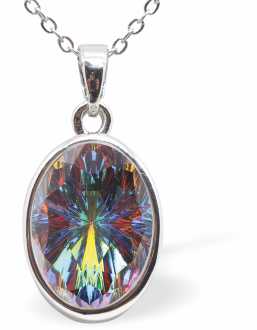 Austrian Crystal Multi Faceted Mystic Oval Necklace in Greeny/Purply Vitrail Medium with a choice of chains