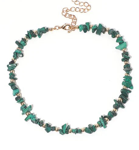 Artisan Natural Stone Malachite Necklace 40cm in size Hypoallergenic: Nickel, Lead and Cadmium Free  Delivered in a soft, black, velveteen pouch
