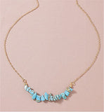 Artisan Natural Stone Turquoise Blue Necklace with Golden Titanium Steel Chain