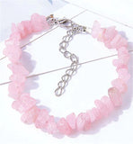 Artisan Natural Stone Pink Rose Quarz Bracelet with Titanium Steel Extension Chain