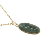 Artisan Natural Crystal Indian Agate Oval Necklace with Golden Titanium Steel