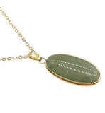 Artisan Natural Crystal Green Aventurine Oval Necklace with Golden Titanium Steel