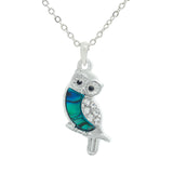Natural Paua Shell Cute Baby Owl Necklace, by Byzantium. Rhodium Plated and 20mm in size