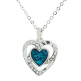 Paua Shell Crystal Encrusted Framed Heart Necklace, Rhodium Plated in 2 sizes