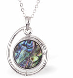 Natural Paua Shell Encircled Globe Necklace, by Byzantium. Rhodium Plated and 18mm in size