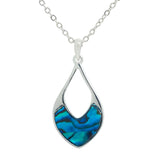 Natural Paua Shell Classic Hollow Droplet Necklace, by Byzantium. Rhodium Plated and 24mm in size