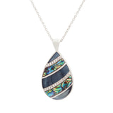 Natural Paua Shell Crystal Embellished Almond Shaped Necklace, by Byzantium. Rhodium Plated and 24mm in size