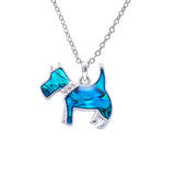 Natural Paua Shell Cute Terrier Dog Necklace, by Byzantium. Rhodium Plated and 30mm in size