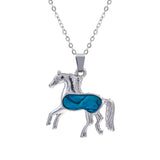 Natural Paua Shell Majestic Trotting Horse Necklace, by Byzantium. Rhodium Plated and 30mm in size