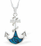 Paua Shell Anchor Necklace, Rhodium Plated